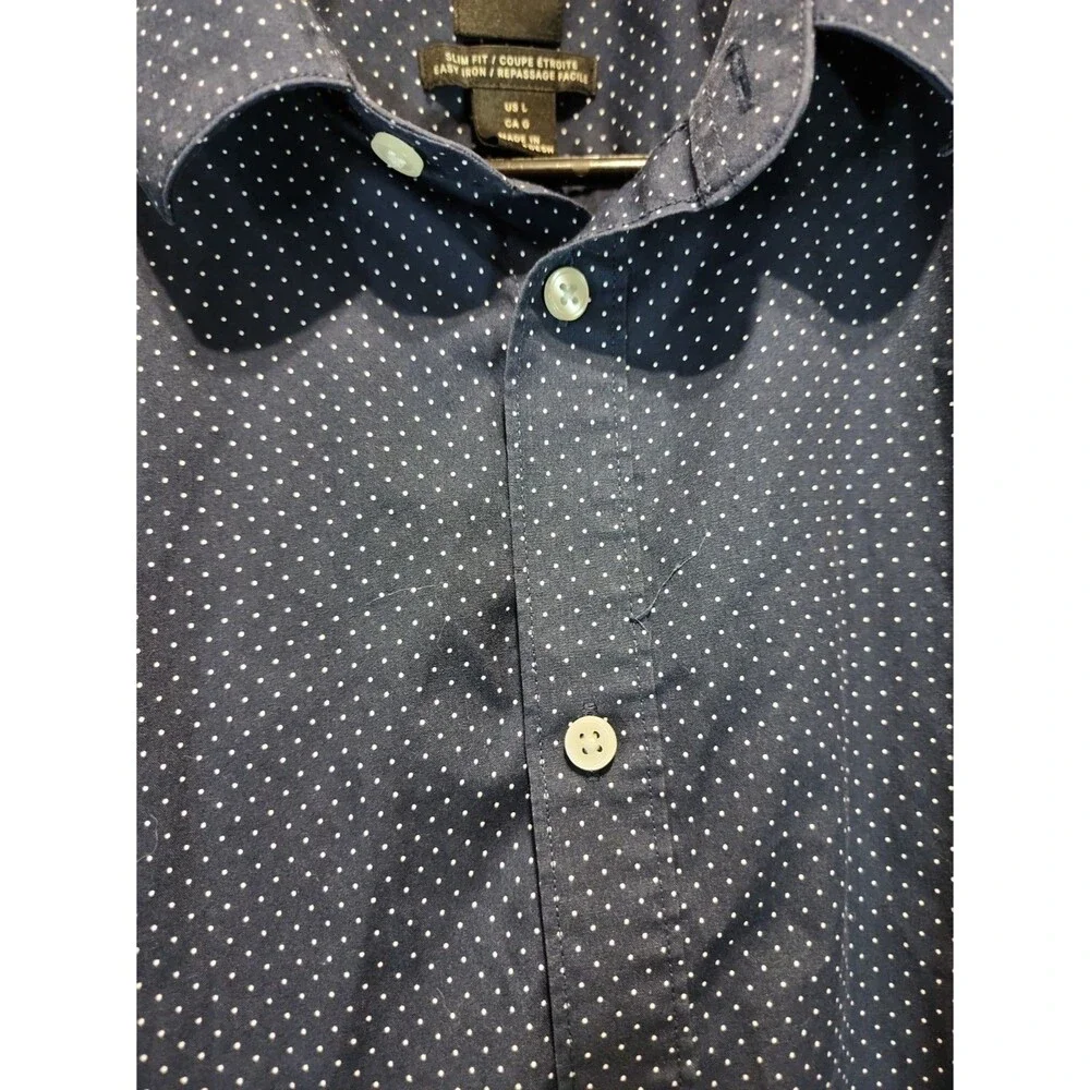 H&M Slim Fit Easy Iron Blue/White Polka Dot Dress Shirt L 32/33
